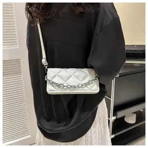 White Quilted Crossbody Bag with Metal Chain Strap Elegant Shoulder Bag for Women