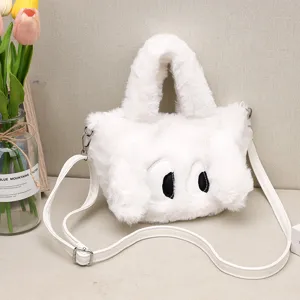 Borsa a Tracolla in Peluche Carina per Bambini Morbida Soffice Cartone Animato Animale Piccola Borsetta Bianca Messenger Bag per Bambine Quotidiano