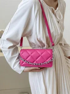 Women Pink Quilted Crossbody Bag Fashion Chain Shoulder Handbag Elegant Chic Designer Style