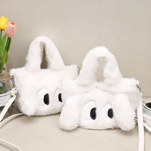 Borsa a tracolla in peluche soffice per bambini, borsa bianca con simpatico design a occhi.