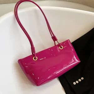 Women Patent Leather Tote Bag Glossy Single Shoulder Underarm Bag Fashion Commute Handbag Casual Purse
