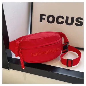 Street style solid color waist bag, fashion casual trendy chest bag with zipper and adjustable strap.
