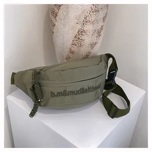 Street trend solid color chest bag, fashionable casual waist bag with letters for daily use.