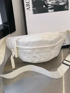 Street Trendy Solid Color Nylon Chest Bag Fashion Casual Waist Bag Men Women Letter Embroidered Crossbody Bag