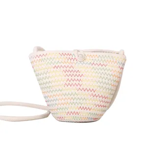 Cute Woven Crossbody Bag Multicolored Stitching Bucket Bag Casual Phone Bag for Women