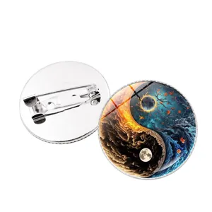 Vintage Taiji Yin Yang glass dome brooch badge metal pin fashion clothing accessories gift