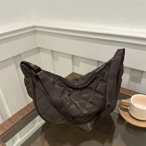 Women Fashion Nylon Shoulder Bag Casual Large Capacity Crossbody Dumpling Bag Quilted Hobo Underarm Bag Daily Handbag