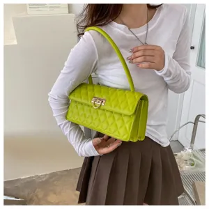 Green quilted underarm bag stylish baguette shoulder bag for women daily commute fashion accessories
