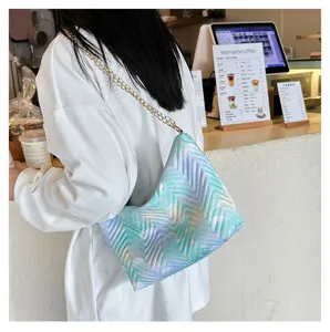 Gradient Quilted Chain Underarm Bag Nylon Chic Fashion Shoulder Bag For Women Daily