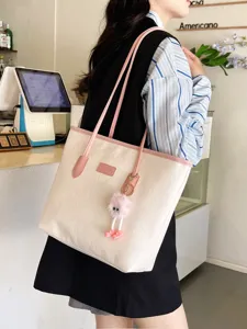 Large capacity color block women tote bag fashion embossed shoulder handbag for daily commute