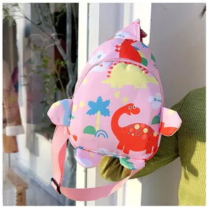 Pink cute cartoon dinosaur kids chest bag children sling bag casual outdoor adorable small backpack