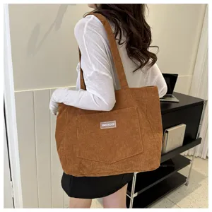 Large capacity corduroy tote bag for women casual shoulder handbag minimalist shopping bag