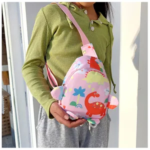 Kids pink cartoon dinosaur sling chest bag cute toddler crossbody purse for outdoor outing