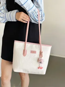 Large capacity color-block tote bag for women, stylish PU leather shoulder bag for daily commute.