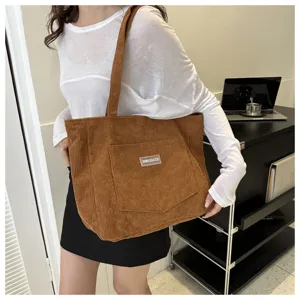 Large capacity corduroy tote bag for women, stylish casual shoulder handbag and daily purse.