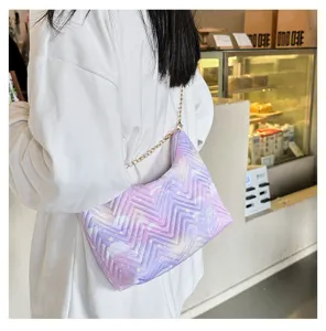 Gradient purple quilted nylon underarm shoulder bag with chic butterfly and star print.