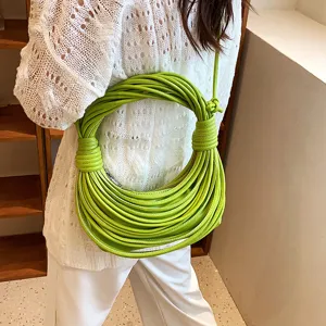 Women PU Leather Woven Shoulder Bag Handmade Knotted Noodle Hobo Bag Fashion Casual Daily Underarm Handbag