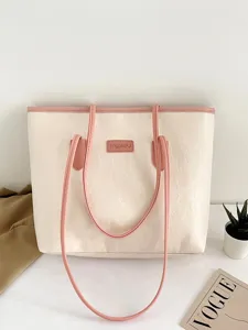 Large capacity color block tote bag for women, autumn fashion embossed versatile shoulder bag.