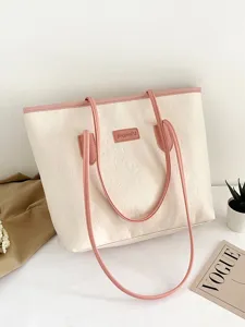 Women large capacity contrast color tote bag autumn new embossed fashion casual shoulder bag