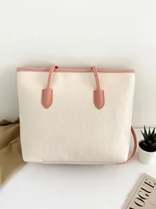 Large capacity color contrast tote bag for women autumn new embossed fashion shoulder bag