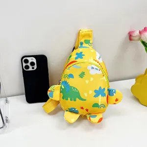 Cute yellow dinosaur children chest bag, lovely cartoon sling backpack for kids daily out.