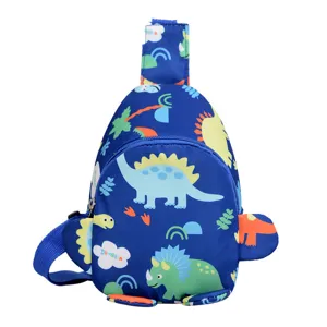 Cute cartoon dinosaur children chest bag, lightweight waterproof nylon crossbody bag for kids.