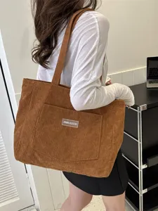 Women corduroy tote bag large capacity casual shoulder bag stylish autumn winter handbag