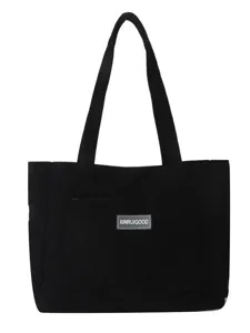 Black corduroy tote bag for women, large capacity casual shoulder bag and handbag.