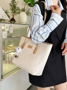 Large capacity women color block tote bag fashion embossed casual shoulder bag commuter bag