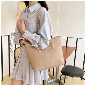 Women Large Capacity Embossed Tote Bag Casual Commuter Shoulder Bag Summer New Style
