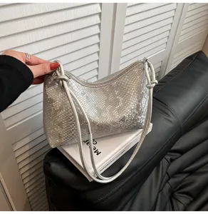Silver snakeskin pattern shoulder bag stylish underarm bag for women daily commute trendy.