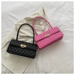 Chic quilted shoulder bag for women, stylish fashion baguette bag with metal lock detail.