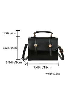 Sac bandoulière en cuir PU style collège noir avec poignée et serrure. Idéal pour le quotidien.