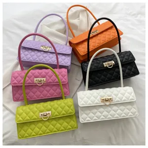 Fashion quilted underarm bag with metal lock, trendy women shoulder bag in multi colors.