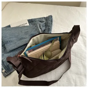 Nylon quilted crossbody bag for women, large capacity casual crescent shoulder bag for daily use
