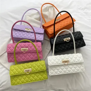 Stylish quilted shoulder bag for women, trendy baguette handbag with metallic lock design.