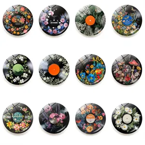 Retro Hippie Botanical Floral Vinyl Record Fridge Magnet Crystal Glass Magnetic Sticker Home Refrigerator Decoration Gift