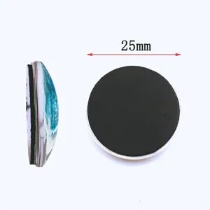 Detailed view of the 25mm round ocean wave glass refrigerator magnet back and side.