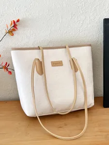 Large capacity women tote bag stylish embossed shoulder bag commuter handbag contrast color new