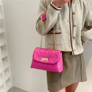 Women Fashion Quilted PU Leather Shoulder Bag Luxury Chain Crossbody Bag Commuter Tote Handbag Casual Purse