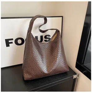 Brown woven shoulder bag minimalist underarm hobo tote stylish daily commuting handbag