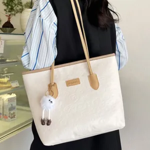 Women large capacity tote bag stylish contrast color shoulder bag commuter casual handbag