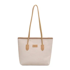 Large capacity color block PU leather tote bag women autumn new versatile shoulder bag