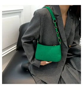 Borsa sottoascesa in feltro verde da donna, borsa a tracolla coccodrillo alla moda.