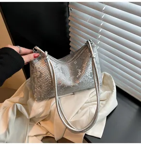 Silver snake pattern shoulder underarm bag detail view, stylish PU leather handbag.