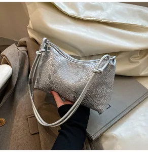 Silver textured snakeskin underarm shoulder bag for women daily commute style chic handbag