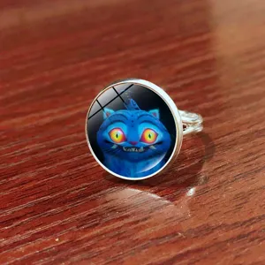 Adjustable cute anime cat glass cabochon open ring fashion jewelry gift wholesale item