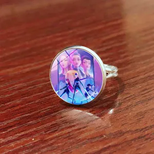 Cartoon anime girl group adjustable ring kpop style metal finger jewelry gift for women