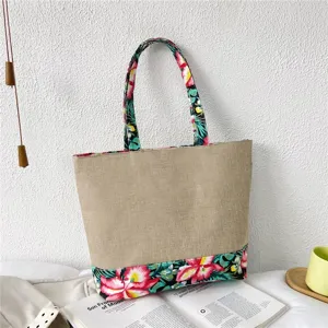Borsa shopper in tela con fiori da donna, grande borsa a spalla casual per uso quotidiano.