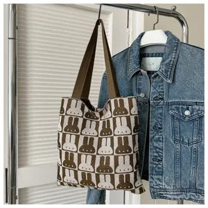 Knitted Tote Bag Cute Rabbit Pattern Large Capacity Casual Shoulder Bag for Women Fashion Trend